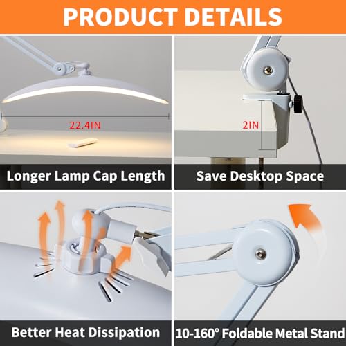 White Clamp-On LED Desk Lamp for Home Office & Craft Projects