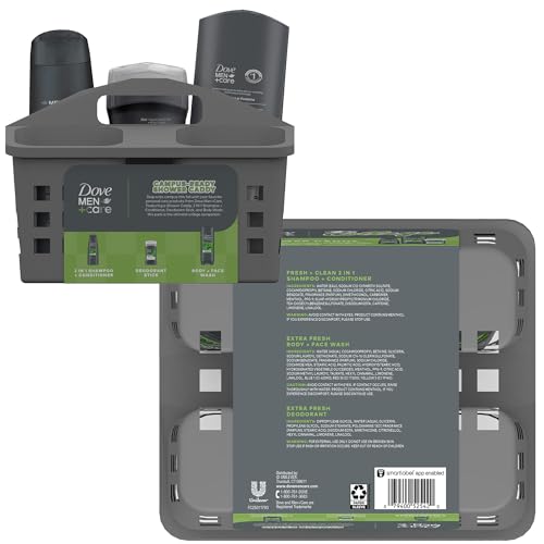 Dove Men+Care Shower Caddy College Gift Set ? Extra Fresh Body + Face Wash, Deodorant for Men + Fresh & Clean 2-in-1 Shampoo & Conditioner (4 Piece Set)