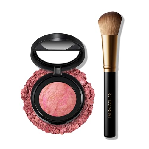 Laura Geller Baked Marbleized Blush & Angled Brush - Natural Glow for Mature Skin