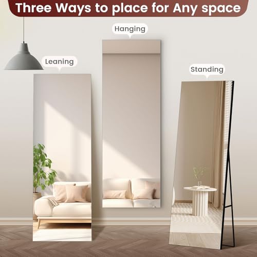 Frameless Full Length Mirror with Stand - 56 x 18 Inches, Crystal Clear Reflection