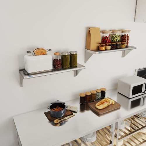 12 x 36 Inch Stainless Steel Wall Shelf 2 Pack - Heavy Duty 180LB Capacity