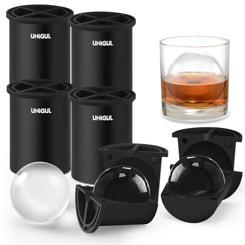 Unigul 4-Pack 2.5" Clear Ice Ball Molds — Stainless Steel Insulated Cup, Large Round Ice Cubes for Whiskey