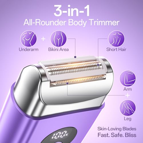 Cordless Electric Razors for Women, Travel Electric Shaver with LED Display, IPX7 Waterproof Wet Dry, Rechargeable Body Trimmer Shaver for Pubic, Face,Bikini,arms, Legs