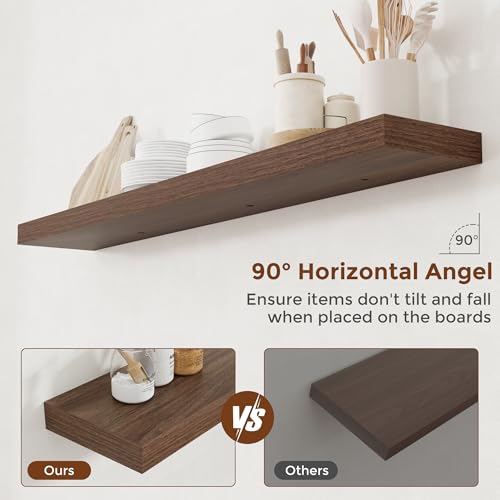 Heimlove 55 Inch Walnut Floating Shelves Set of 2 Wall Mounted Rustic Wood Storage