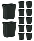 3.25-Gallon Black Wastebasket Pack of 12 - Heavy-Duty Plastic Trash Bins