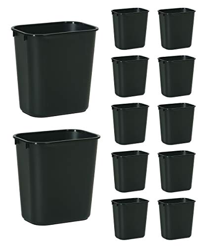 3.25-Gallon Black Wastebasket Pack of 12 - Heavy-Duty Plastic Trash Bins