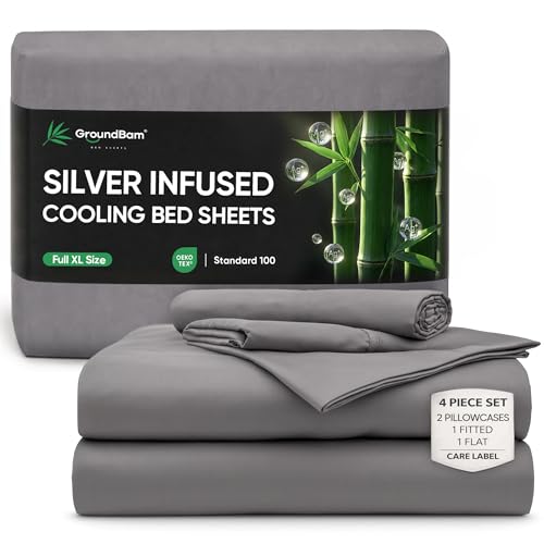 Dark Gray Silver Infused Bamboo Bed Sheet Set - Temperature-Regulating & Self-Cleaning, Full XL