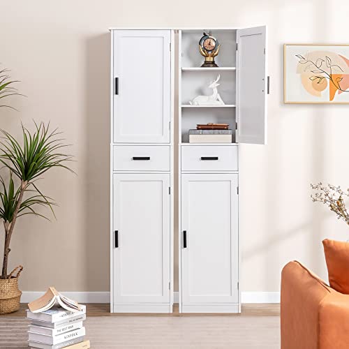 Tall Bathroom Cabinet - White, 67 Inch Storage Closet with 4 Shelves & 2 Doors