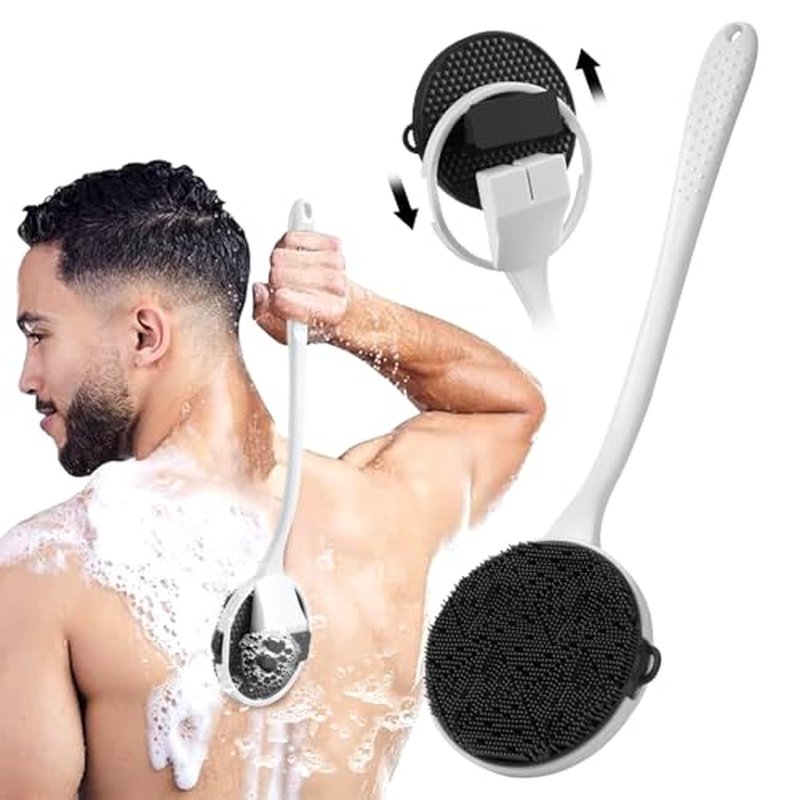 MIHJVLIFE Silicone Back Scrubber for Shower, 16in Lengthen Detachable Long Handle Body Brush, Bristles Loofah for Gentle Exfoliating and Massage Can Produce Rich Foam, Back Scrubber for Men