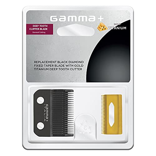 GAMMA+ Deep Tooth Titanium Hair Clipper Blade Set for Fixed & Moving Blades with Oil Reservoir - Black Diamond Carbon DLC Taper