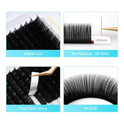 Nagaraku Flat Ellipse Lash Extensions 0.15D 11/12/13/14/15mm - 5 Trays Black