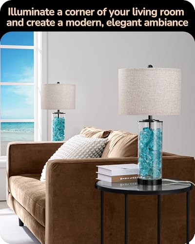 EDISHINE 23.6'' Glass Table Lamp Set of 2 - Black, DIY Refillable & Rotary Switch