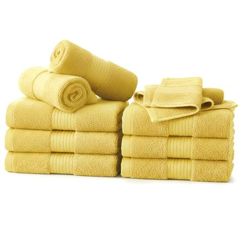 Ample Decor Wash Cloths Pack of 10, Oeko Tex Certified 600 GSM 100% Cotton Soft Absorbent, Premium Quality Durable Machine Washable, Ideal for Bathroom, Pool, Hotel, Spa ? Yellow