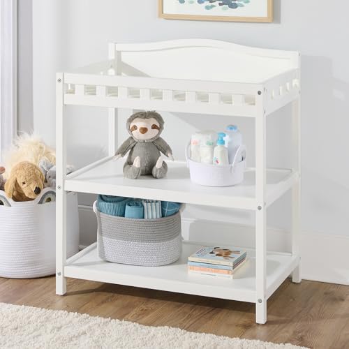 Baby Changing Table with Pad & Storage Shelves - White Nursery Furniture