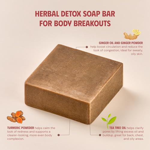 Turmeric Tea Tree Ginger Body Soap Bar 4.2 oz - Exfoliating Detox Cleanse for Back & Chest - Refreshing Lather - Cold Process Handmade (Pack of 5)