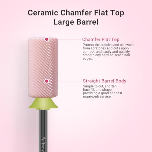 MelodySusie Rechargeable Nail Dust Collector with Ceramic 3/32'' Chamfer Flat Top Large Barrel Nail Drill Bit