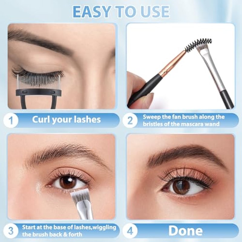 7Pcs Fan-Shaped Eyelash Brush Eyebrow Comb Tools Set, Mascara Separator Applicator Angled Eyeliner Brush Folding Double-Head Brow Brushes For Eye Lashes Eyebrows Makeup Natural
