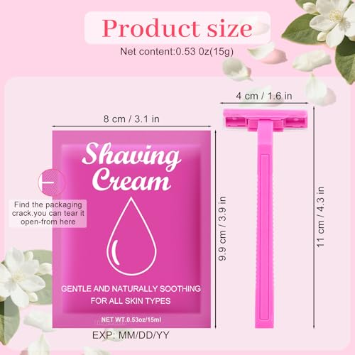 Women's Disposable Razors Individually Wrapped and Womens Shaving Cream Bulk Travel,Twin Blade,Disposable Razors Women Bulk with Clear Safety Cap Care Dry Skin 0.53oz Shave Gel for Travel Guests£¨60£©