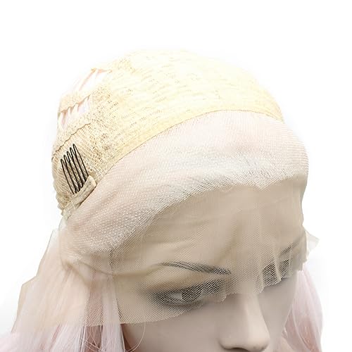 MX Angel Long Wavy Light Pink Lace Front Synthetic Wig Half Hand Tied for Cosplay & Party