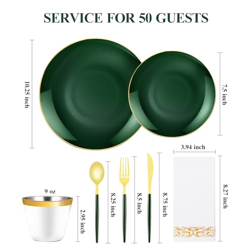 Bestluck 350-Piece Green & Gold Disposable Dinnerware Set for 50 Guests