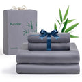 Queen Size 4-Piece Bamboo Viscose Bed Sheet Set - Dark Grey, Cooling & Soft
