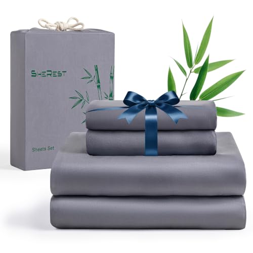 Queen Size 4-Piece Bamboo Viscose Bed Sheet Set - Dark Grey, Cooling & Soft