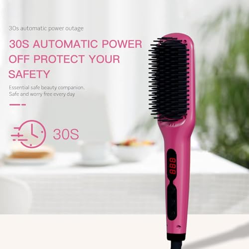 MEGAWISE Rose Red Ceramic Ionic Hair Straightener Brush - Fast Heating, Anti-Scald