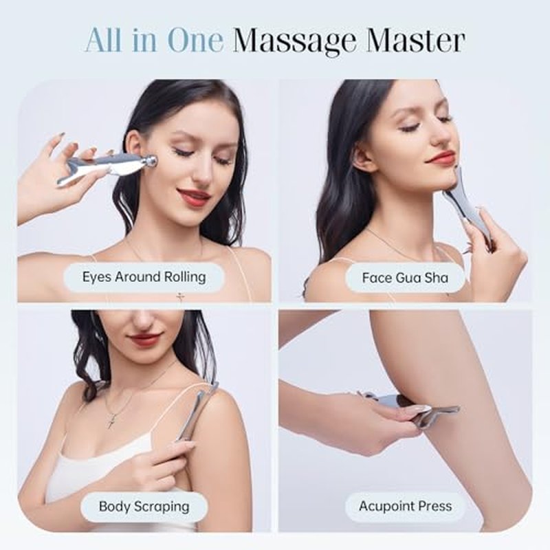 4-in-1 Gua Sha Facial Tools, Metal Lymphatic Drainage Massager Facial Roller for Wrinkles and Lifting, Stainless Steel Gua Sha Tool for Face