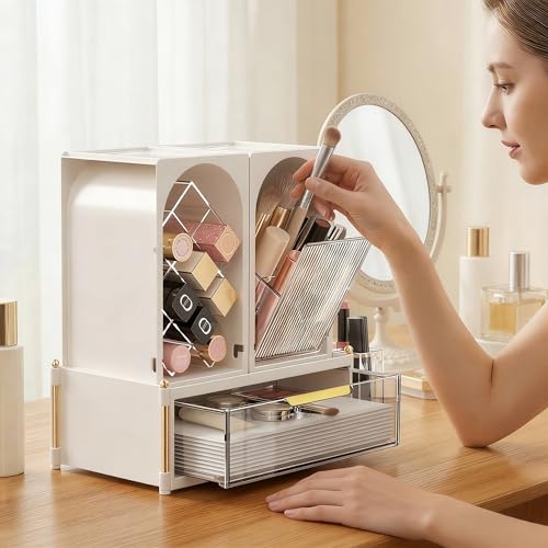 Compact Makeup Organizer Set with Brush and Lipstick Storage - Modular Design