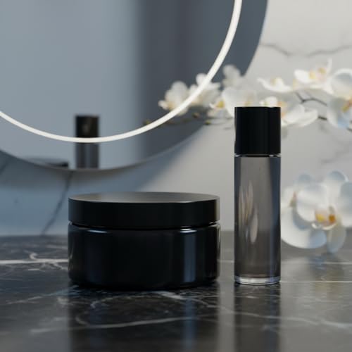 8 oz Black PET Plastic Airtight Storage Jar with Lid - Refillable, Low Profile