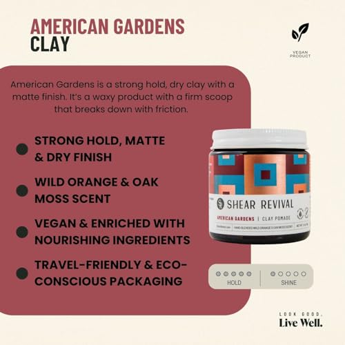 Shear Revival American Gardens Clay Pomade - Strong Hold Matte Finish, Vegan Hair Styling Product