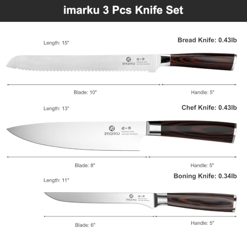 Pakkawood Brown 3-Piece Knife Set with Japanese High Carbon Steel Chef Knives