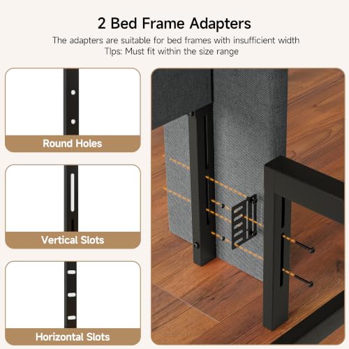 Queen Size Upholstered Headboard with Charging Station, Wingback Support
