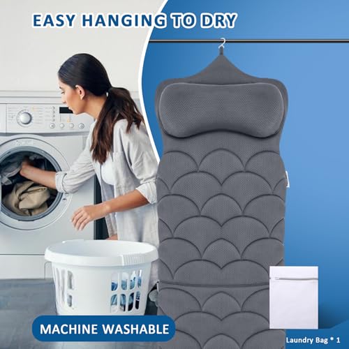 Full Body Bath Pillow with Neck Support - Gray, 3D Mesh Fabric, Anti-Slip