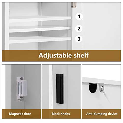 Tall Bathroom Cabinet - White, 67 Inch Storage Closet with 4 Shelves & 2 Doors