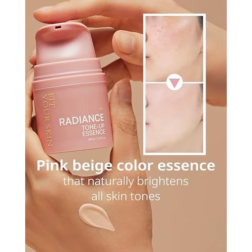 Radiance Tone-Up Essence - Korean Glass Skin Primer | Pink Beige Tinted Moisturizer | Pore-Blur Glow Base | Natural Coverage Dewy Finish | Ceramide Vitamin C | 1.01 fl oz