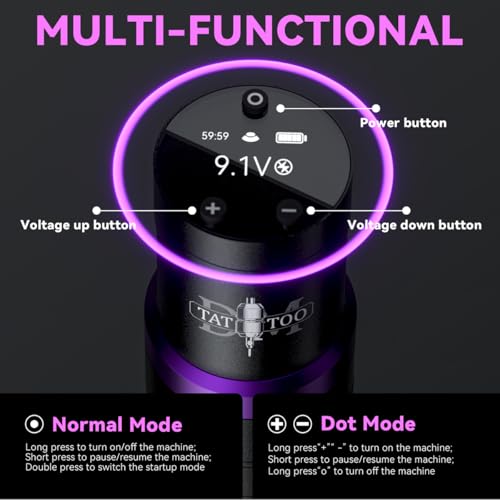 DMTATTOO Wireless Tattoo Pen Machine with Smart Display - Purple, 7 Stroke Lengths