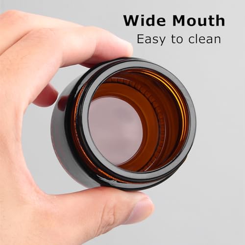 36 Pack 1oz Amber Glass Jars with Black Lids, Small Round Cosmetic Jars with with Inner Liners, Glass Containers for Homemade Creams, Candle, Skincare, Lotion, Travel
