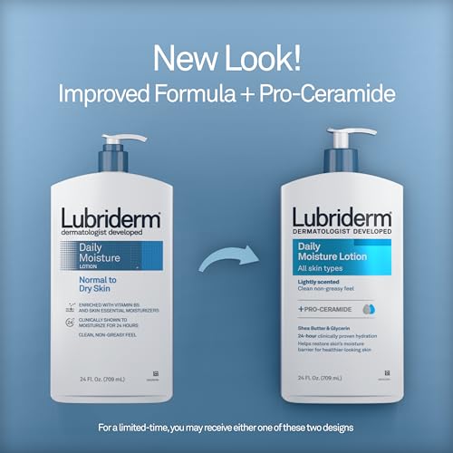 Lubriderm Daily Moisture Lotion + Pro-Ceramide (Normal to Dry Skin, 24 Fl Oz Pack of 2) – Shea Butter & Glycerin