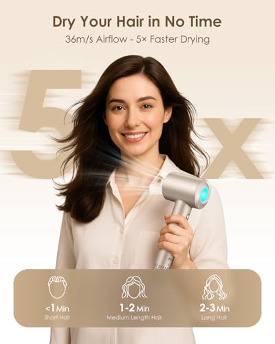 Bopcal Ionic Hair Dryer Beige - 160,000 RPM High-Speed Blow Dryer with Diffuser