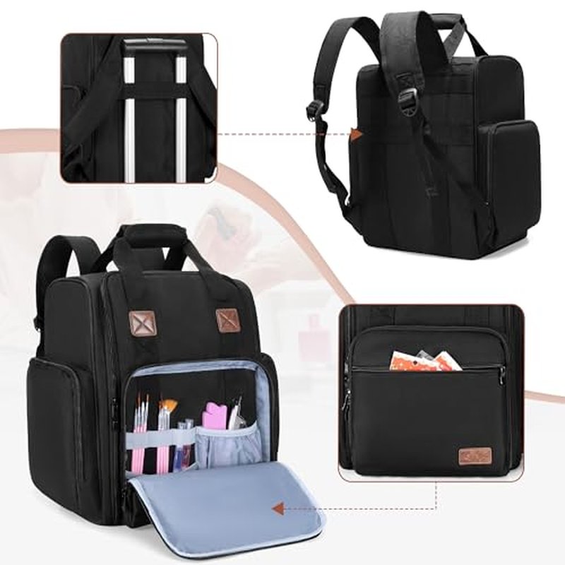 BAFASO Nail Polish Organizer Backpack Holds 105 Bottles (15ml - 0.5fl.oz) and a Nail Lamp, Nail Polish Backpack with 3 Removable Pouches and Multiple Tools Storage Pockets (Patented), Black