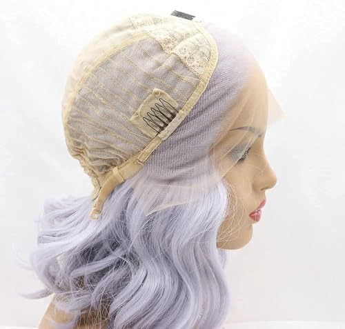 Short Curly Lavender Lace Front Wig 14 Inch Synthetic Heat-Resistant Hair for Women & Drag Queens - Lilac
