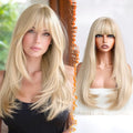 24 Inch Blonde Straight Layered Wig with Bangs Synthetic for Cosplay & Daily Wear - Variation of Blonde