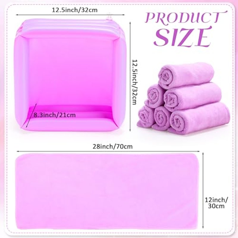 12 Pcs Foot Spa Kit for Girls Kids 12.5''x12.5''x8.3'' Foot Care Bath and 12''x28'' Hand Towels Washbasin Salon Towels Portable for Sleepover Spa Swim Birthday Party Supplies(Light Purple)