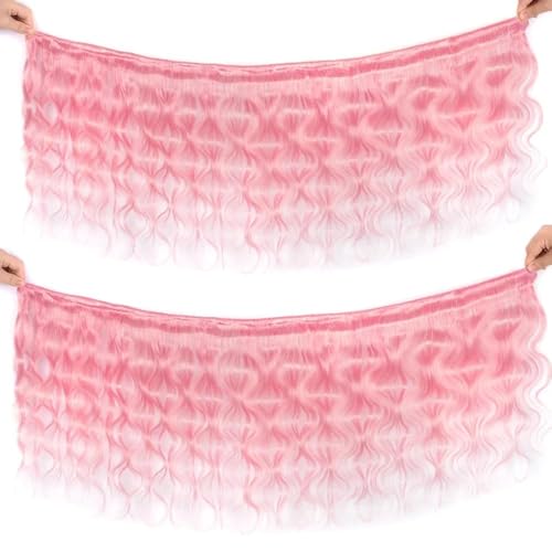 Pink Human Hair Bundles 3 Pcs 8-30 Inch Body Wave Straight Brazilian Weft