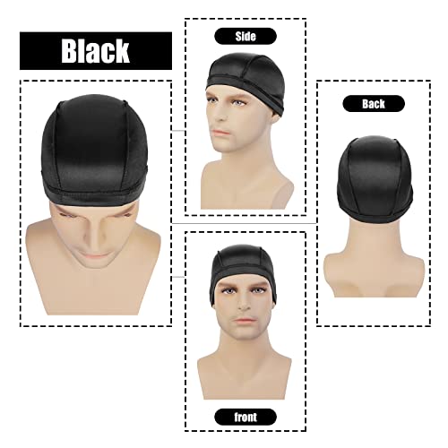 3PCS Silky Durags with Wave Brush Set for Men - Red, Black, Pearl White