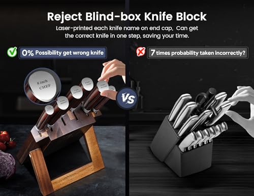 SYOKAMI 2026 Upgrade Kitchen Knife Set with Foldable Magnetic Acacia Wood Block - Sharp & Safe for Families