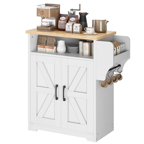 Farmhouse Kitchen Island with Storage and Floating Shelf - White and Natural - 23.6"L x 13.8"W x 31.5"H