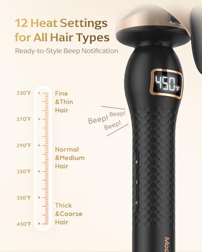 Large Barrel Curling Iron for Long Hair - 2 Inch Professional Wand with 12 Temp Settings
