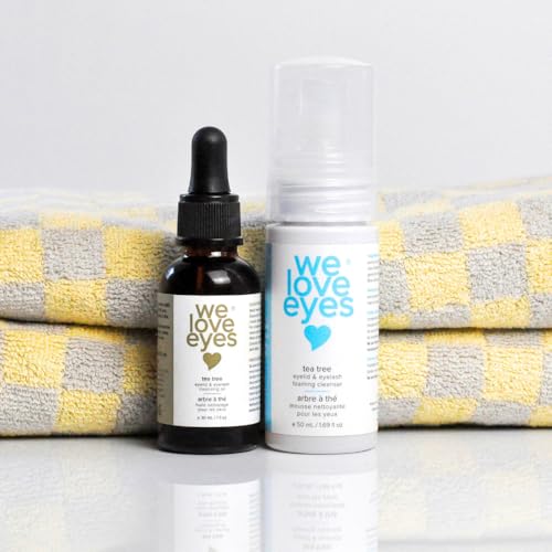 We Love Eyes - The Eyelid Scrub Kit - All Natural Tea Tree Eyelid Cleansing Kit (Cleansing Oil 30 ml & Foaming Cleanser 50 ml) Paraben & Sulfate Free - Made in USA